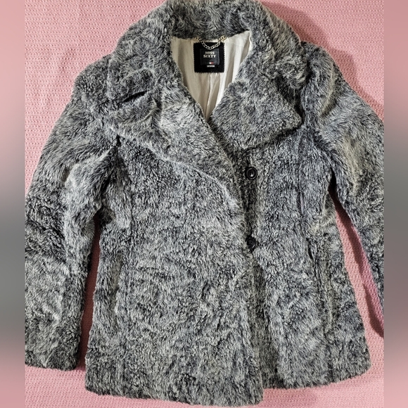 MISS SIXTY Made in Italy Fitted Faux Fur Coat Mid-Length Jacket Snap Gray Size M - Picture 2 of 16
